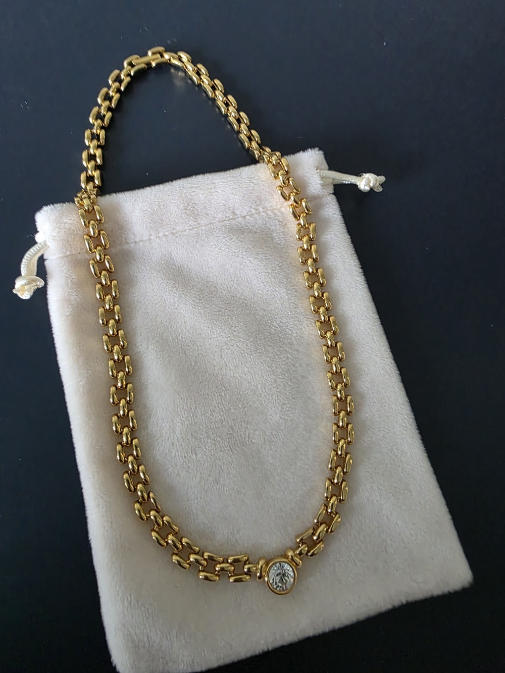 Nolan Miller Gold-Tone Link Necklace with Clear Pendant
